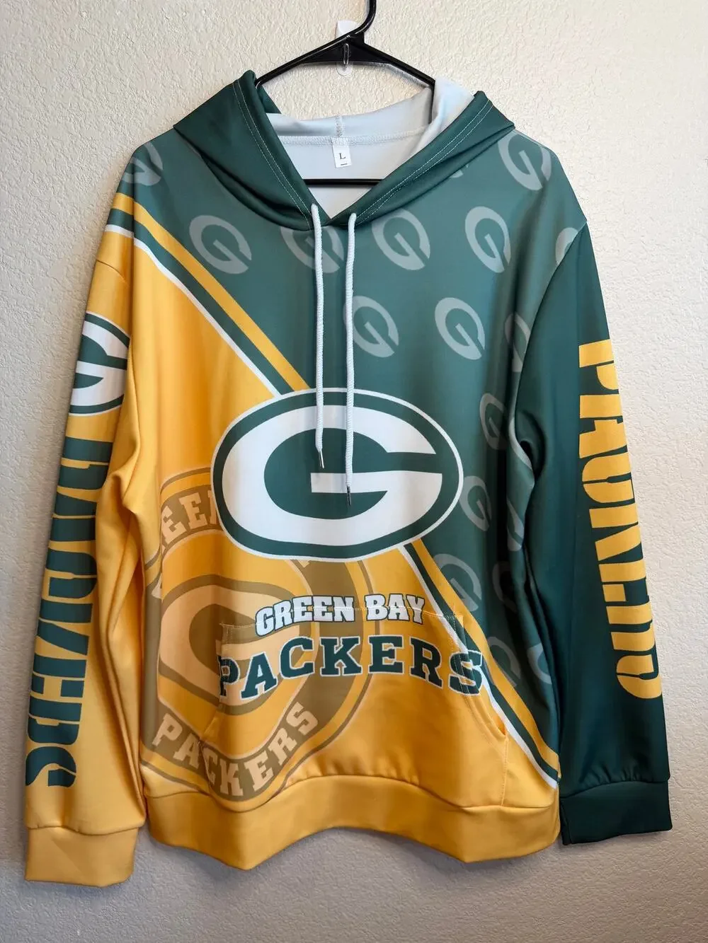 Green Bay Packers Hoodie Men's Large All Over Print Green Golf NWOT